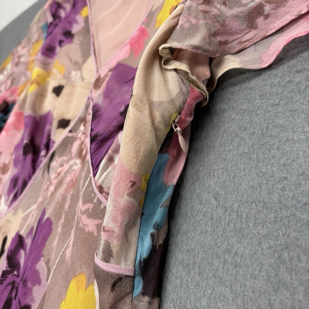 Sundance 100% Silk Chiffon Dress Flutter Sleeve V Neck Floral Whimsy Fairy Sz 4 - Picture 6 of 10